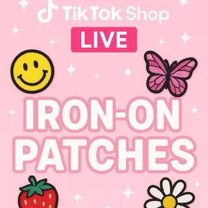 TikTok Shop Live Iron-On Patches - Smiley Face, Butterfly, Strawberry & more Designs for DIY Projects