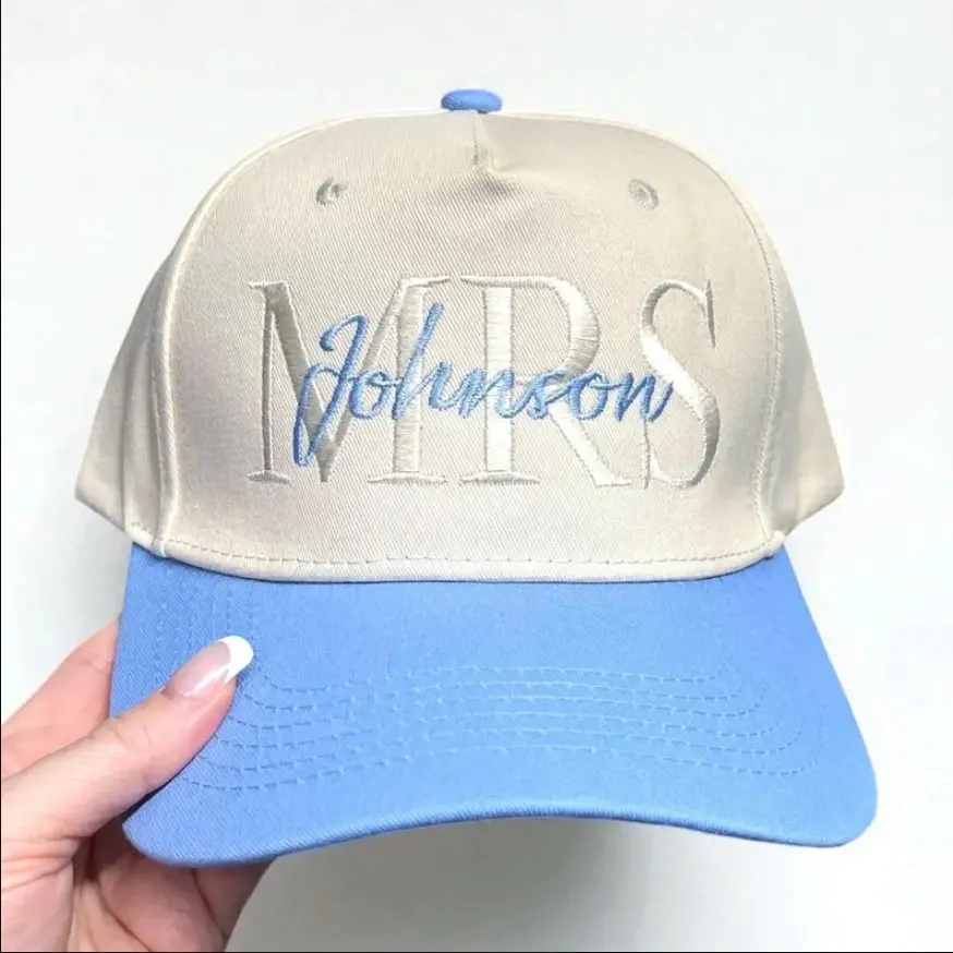 Mrs & Mr Personalized Embroidered Hat Wedding Anniversary Two Tone Caps, Matching Gif For Couples, Custom Thread Color