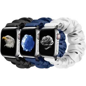 *WBA-LYZ 3 Packs Compatible with Apple Watch Bands Scrunchies 38mm-49mm Women Cloth Pattern Printed Fabric Wristbands Straps Elastic for iWatch Ultra 2 Series 10/9/8/7/6/5/4/3/2/1/SE