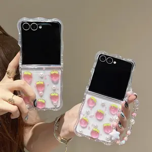 Wave Pattern Peach Foldable Flip Phone Case for Samsung Zflip3/4/5/6/7, Full Coverage Protective Cover, Stylish Design, Durable Material