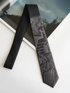 1pc Hammurabi Code Embroidered Skinny Tie, 2400 Needle Premium Craftsmanship Jacquard Woven, Unique Vintage Art Cuneiform Script Cultural Charm Necktie, Designer Tie for Business Meetings Office Commutes Weddings Stylish Gents, Gift Box included