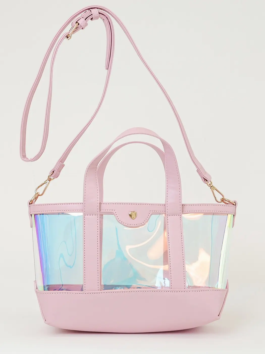 Pink Girly Jelly Convertible Crossbody Purse | Clear Iridescent Shiny Fashion Stoney Shoulder Handles