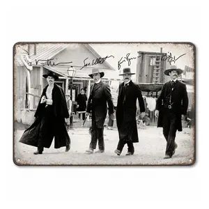 12×8inch Aluminum Metal Sign Vintage Western Cowboy Wall Decor Black and White Old West Poster Plaque Rustic Farmhouse Bar Garage Man Cave Decor TikTok Viral Aesthetic Gift for Men