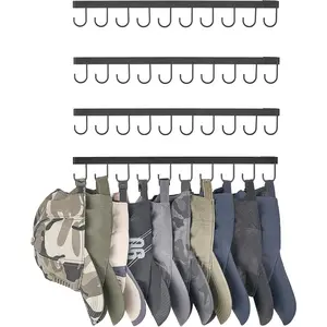 Hat Rack for Wall Hat Storage Organizer for 40 Baseball Caps, Modern Metal Closet Hat Hooks, Wall Mount Ball Caps Holder Organizer for Bedroom Entryroom Closet Organization, Set of 4, Black