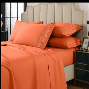 Luxurious Orange 6pc Bedding Set with Embroidered Pillows & Elegant Bedspread for Stylish Bedroom Decor
