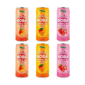 JAYONE Korean Fruit Tea with Bursting Boba - Mango Strawberry Peach Flavors - 6-Can Variety Pack 320ml x 6 - Juicy Glistening Sweet Taste - Cools You Down - Perfect for Summer Refreshment