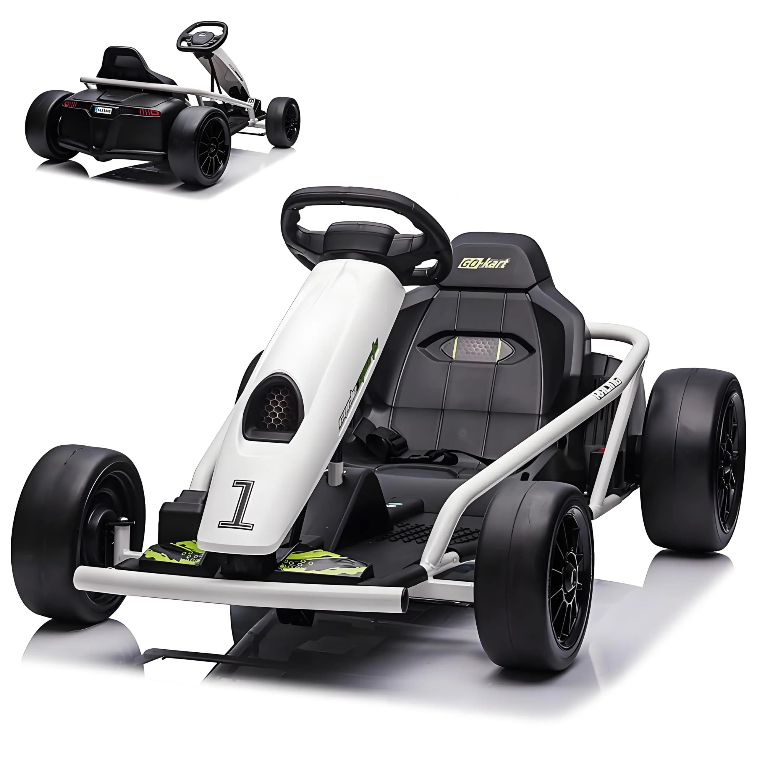 GARVEE 24V Electric Kart with Dual 300W Motors, Slow Start, Seat Belts for Safety, Smooth S-Drift Capability, Musical Horns, Supports up to 180lbs, Ideal for Ages 8-12