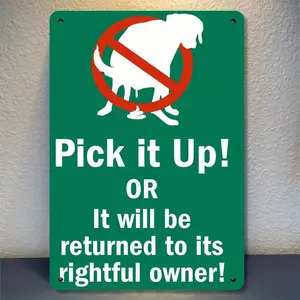 2D Flat, Vintage "Pick It Up!" Metal Dog Poop Sign - Humorous Pet Ownership Warning, Durable Green/White Wall Decor for Home, Office, Cafe, Garage - No Batteries Needed, Perfect Christmas Thanksgiving Halloween Gift, Dog Decor, Office Decoration, Retro St