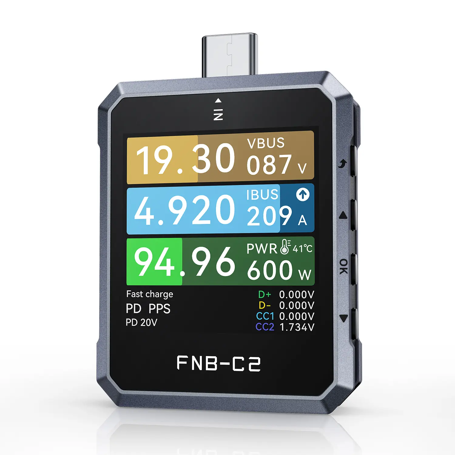 FNIRSI FNB-C2 Digital Voltmeter Ammeter Type-C Fast Charge Detection Trigger 240W Max Power Meter Capacity Ripple Measurement
