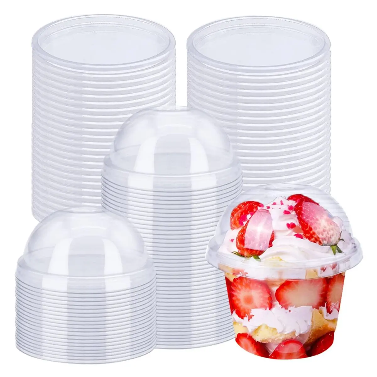 50 Pack 8oz Clear Dessert Cups with Dome Lids – Disposable Plastic Cups for Ice Cream, Parfait & Snacks