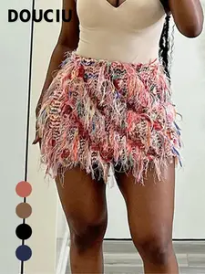 2025 Trendy Bohemian Summer Skirts, Women's All Over Print Fringe Bodycon Skirt, Casual Fashion High Waist Mini Skirt for Daily Outdoor Wear, Ladies Bottoms for Summer, Boho Casual Skirts, Boho Hippie Skirt