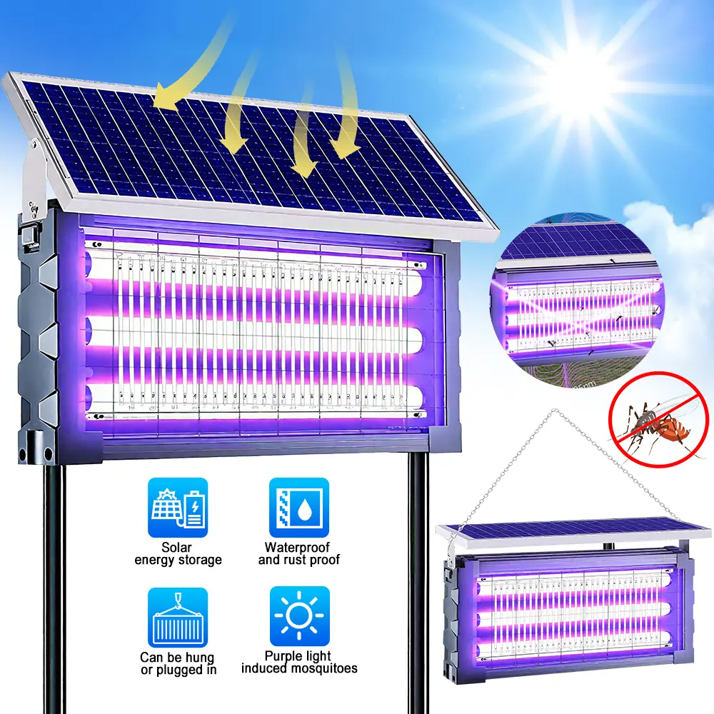 【Summerfinds】Solar-Powered Waterproof Electric Bug Zapper, Smart Light Sensor Rechargeable Mosquito & Fly Trap for Patio, Camping - Indoor & Outdoor Household Electronic Mosquito Killer