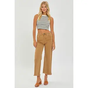 Risen Mocha High Rise Crop Wide Leg Jeans