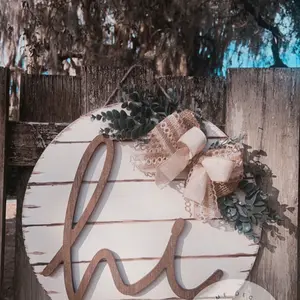 Hi shiplap white wood door hanger signs
