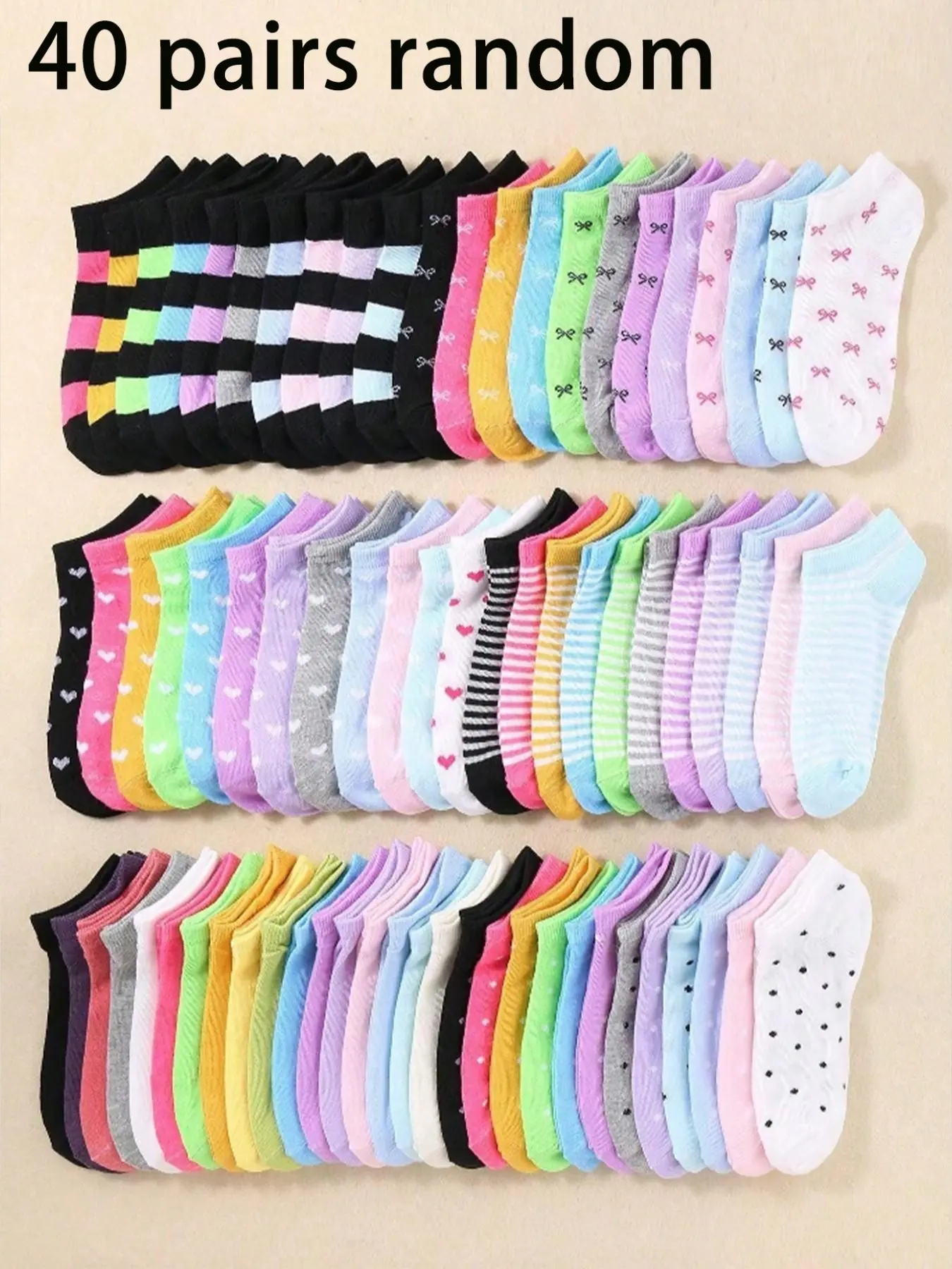 Random 20/40/60 Pairs Colorful Dopamine Casual Breathable Short Socks, Comfortable and Stylish Footwear for Everyday Wear