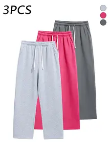 3-pack men’s straight-leg casual sweatpants, drawstring elastic waistband, comfortable breathable fabric