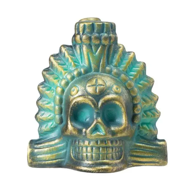 Authentic Aztec Death Whistle - Antique Bronze Ceramic Screaming Skull War Whistle with Exquisite Finish & Teal Accents, Extremely Loud Human Scream Effect, Loud Sound, Ancient Mexican Culture Replica, House Decoration, Novelty Gag Prank Gift Toy, Antique