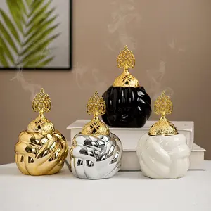 Ceramic Incense Burner for Ramadan, Simple Coil Design, Metal and Ceramic Combination Home Decor, Perfect for Aromatherapy