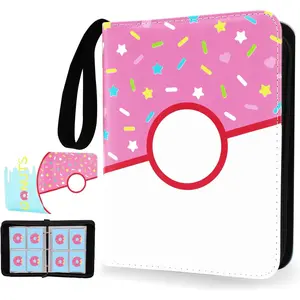 4 Pocket 400 Card Holder Zipper Binder Album, Pink Donut Trading Card Holder for Girl Teen Collection