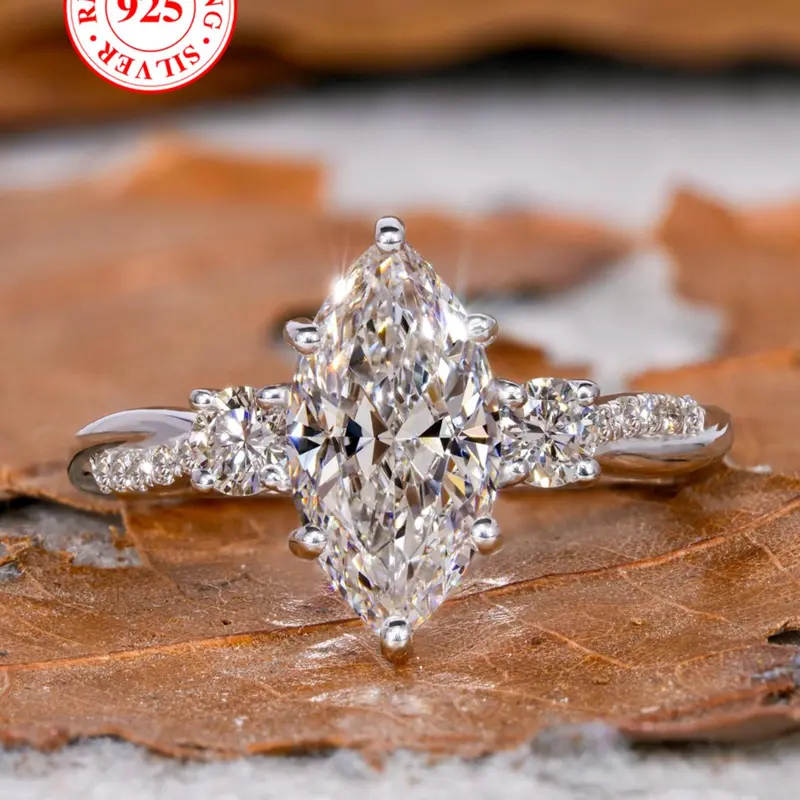 S925 Sterling Silver Artificial Zircon Decorated Ring, Elegant Engagement Ring, Fashion Engagement Rings, Elegant for Women, Trendy All-match & Exquisite Jewelry, Beautiful Rings for Birthday Gift, Valentine's Day, Gift