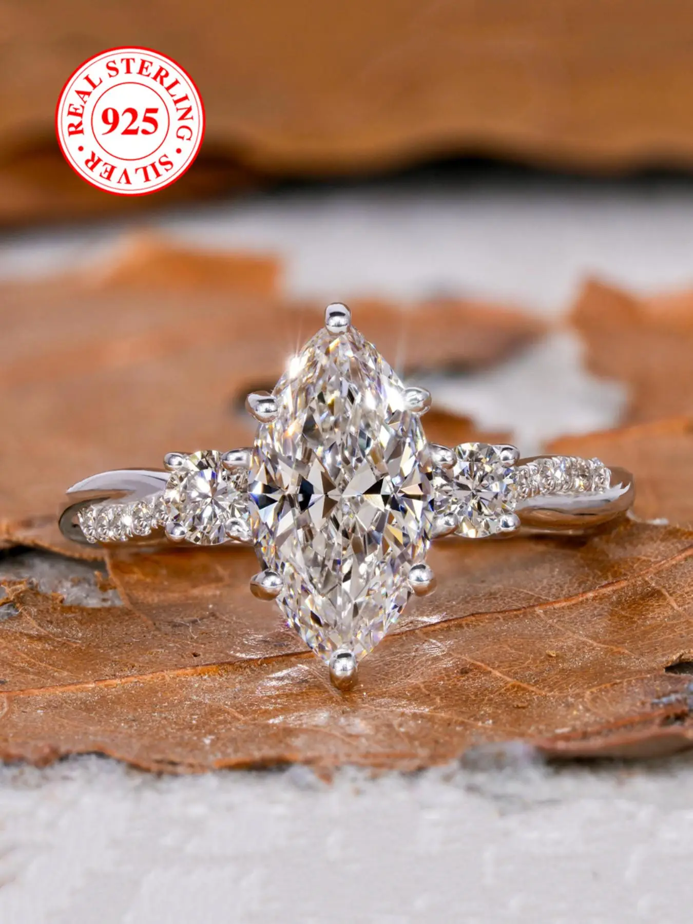 S925 Sterling Silver Artificial Zircon Decorated Ring, Elegant Engagement Ring for Women, Trendy All-match & Exquisite Jewelry for Birthday Gift, Vale