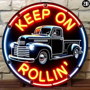 Retro Neon Keep On Rollin Aluminum Sign Vintage 8x8 Inch Wall Art for Home Bar Garage Man Cave Room Decor Gift