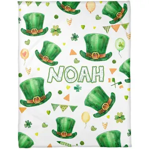 Personalized St. Patrick’s Day Blanket with Name – Leprechaun Hat Design, Farmhouse Décor, Irish Gift for Him, Unique Holiday Keepsake All Season Blanket,Breathable Comfortable Blanket, ComfyBedding for Christmas Decor, NappingBlanket for Home Office Sofa