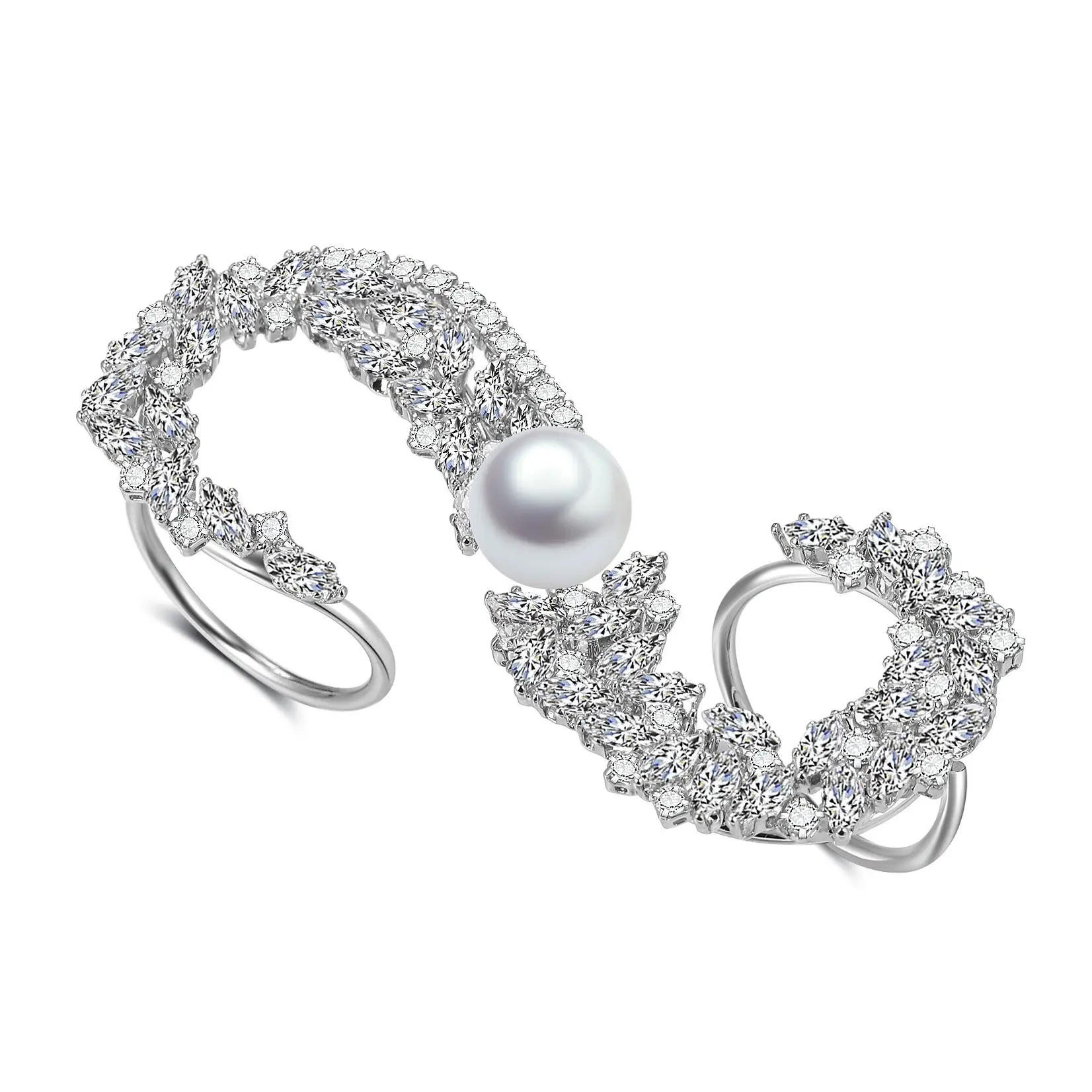 Mytys Three-Finger Statement Rings for Women Unique CZ Crystal Adjustable Open Ring Multiple Finger Cocktail Ring Jewelry Wedding Party Prom Accessory Gifts for Her