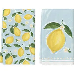 Artoid Mode Lemon Flower Summer Kitchen Towels Dish Towels 18x26 Inch Seasonal Summer Decoration Hand Towels Set of 2