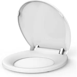 Round Toilet Seat Slow Close, Quiet Toilet Seat Cover with Never Loosen Durable Toilet Seat Lid Easy to Install & Clean, Polypropylene (PP) 17"-White Color