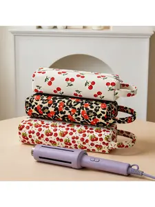 Cherry & Leopard Print Travel Storage Bag - Portable Waterproof Makeup Organizer for Hair Tools & Cosmetics