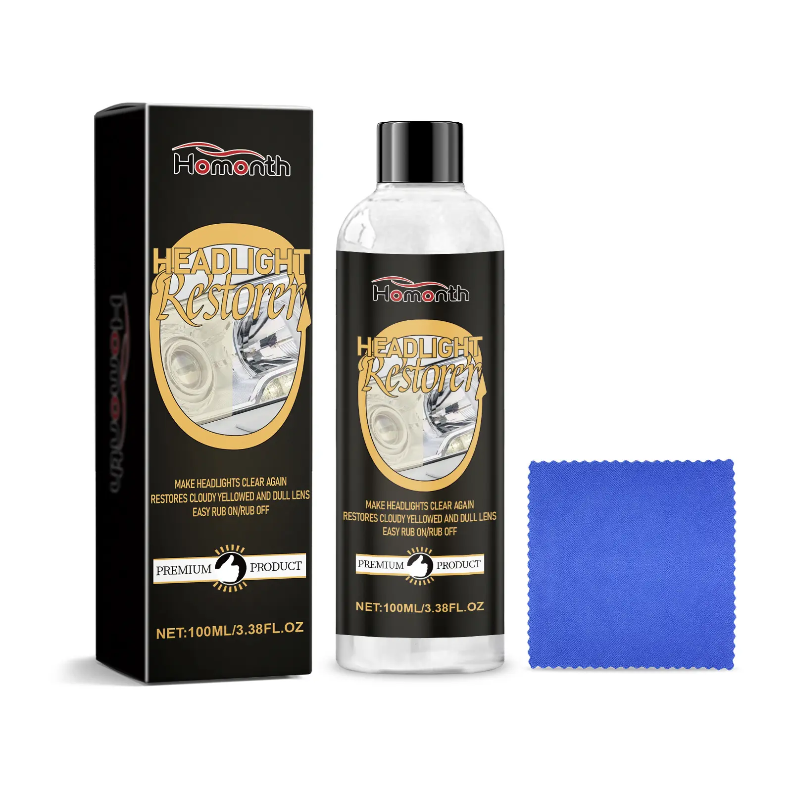 Homonth Car Headlight Repair Full Set - Simple, Easy-to-Use Automotive Maintenance Kit with Sodium Lauryl Polyethers, Easy Polish for Cloudy Yellowed Lens Restoration, Coating Refurbishment, Lamp Brightening for Cars