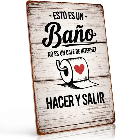 Aluminum Metal Sign Spanish Funny Restroom Decor 8x12 Inch, "Esto Es Un Baño No Es Un Cafe De Internet" Retro Vintage Bold Humor Wall Art for Home & Business Restrooms, Rustic Farmhouse Design Gift