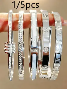1/5pcs/Set Minimalist Elegant Luxury Sparkling Star Bangle Bracelets, Titanium Steel Bracelets With High-End Vibe For Women, Stainless Steel Bangle