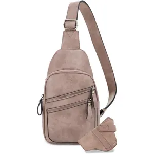 Jeannie Unisex Multi-Pocket Concealed Carry Sling Bag Crossbody Backpack Purse - Light Taupe