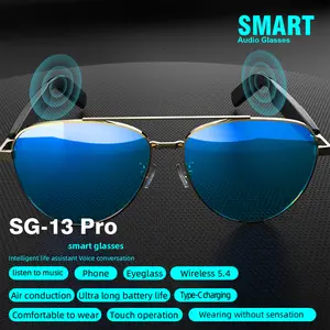 SG-13 Pro Smart Audio Glasses - Bluetooth 5.4 Wireless Sunglasses with Air Conduction, Touch Control, Hands-Free Calls, Music Playback, Voice Assistant, Type-C Charging, Ultra-Long Battery Life, Lightweight Wearable for Daily Comfort