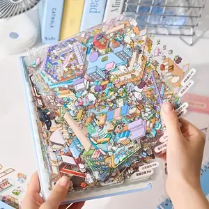 3D Scene Sticker Book 49pcs Set Cute Cartoon Creative Stickers for Scrapbooking & Journal Making DIY Decorative Stickers for Crafting