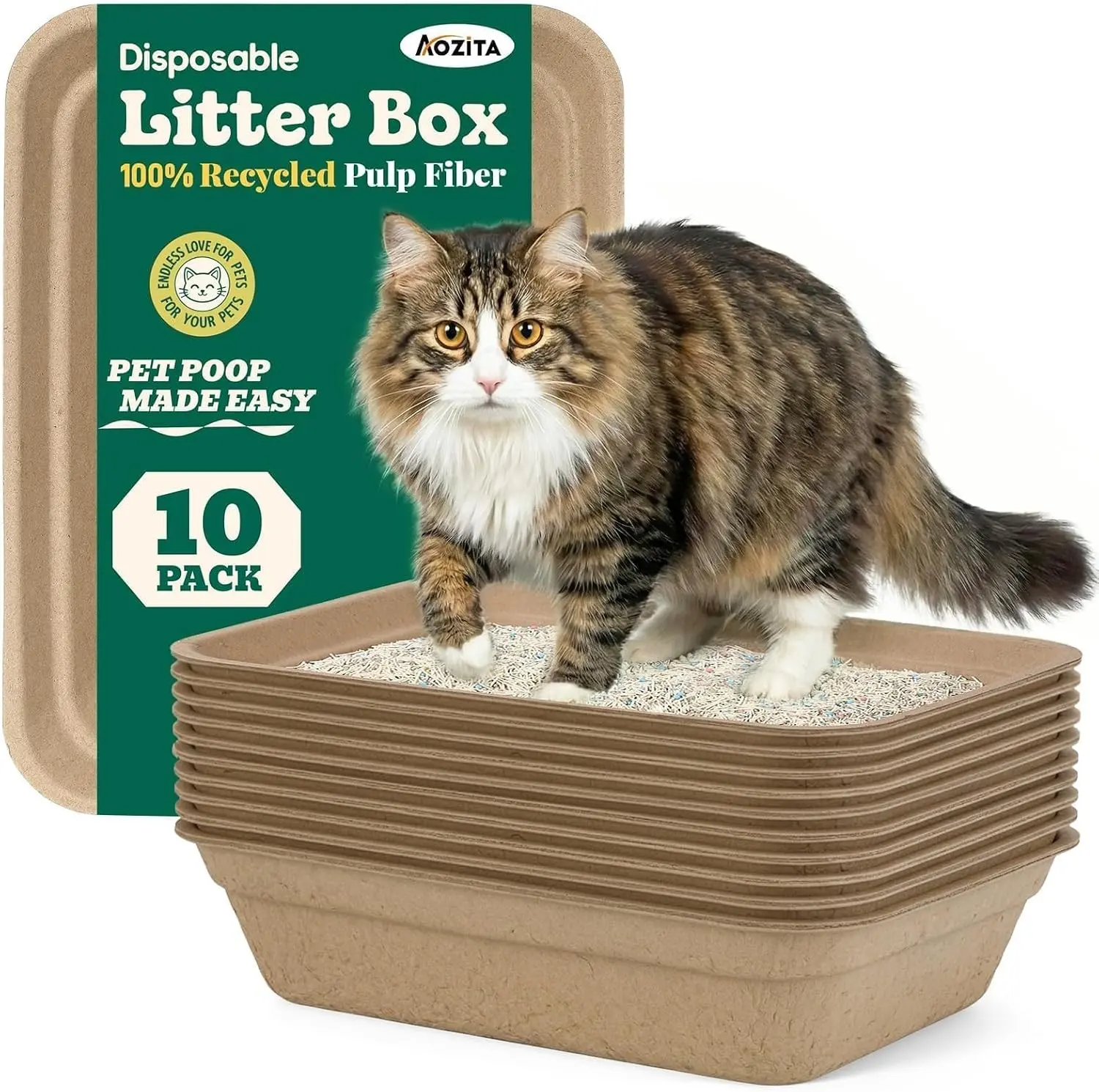 10-Pack Disposable Litter Box for Kitty Cats, Thick & Leak-Proof, Eco-Friendly Travel & Home Litter Pan, No-Scrub for Cats Gift