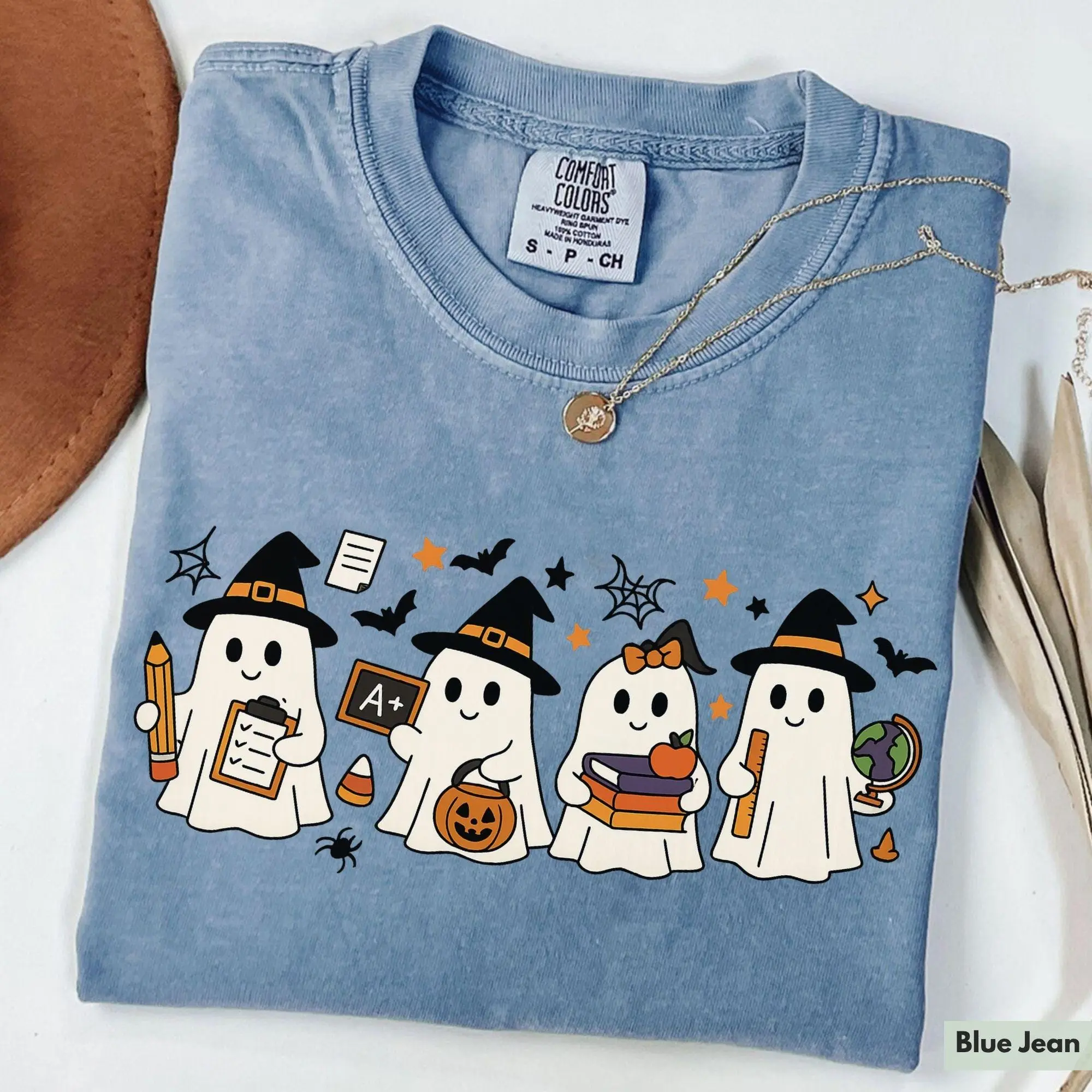 Comfort Colors Halloween Ghost Teacher Shirt, Halloween Teacher Shirt, Spooky Teacher Shirts, Halloween Gift for Teacher, Cute Ghost Shirt, Spooky Season Comfort Colors Shirt Unisex Womenswear Graphic Tops