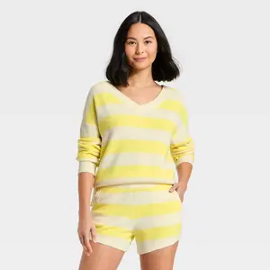 Women's Striped V-Neck Sweater Top - JoyLab