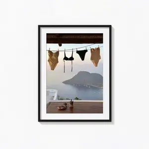 [Sale up to 50%] [Free Ship] Hanging Bikini Print, Minimalist Summer Poster with Sea View, Photography Prints, Museum Quality Photo Art Print