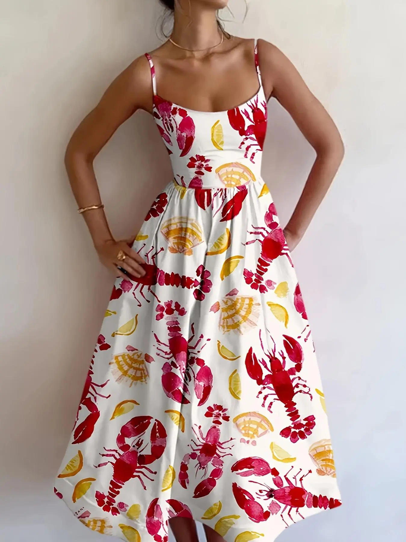 Women's All Over Print Cami Dress, Casual Sleeveless Spaghetti Strap Dress for Summer, Ladies Sundresses for Beach Holiday Vacation, Casual Classy Dress