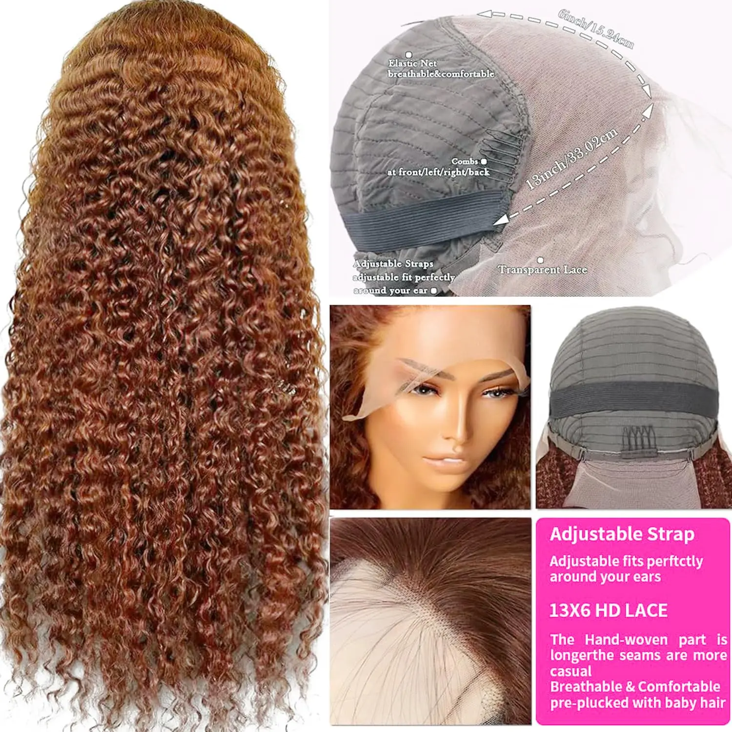 Reddish Brown Water Wave wigs 13x6 HD Transparent Lace 