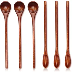 6 Pcs Small Wooden Spoons for Coffee Spoon Jars Tea Wood Teaspoons Tasting Spoon Set Mini Stirring Teaspoon Honey Tiny Mixing Table Stir Spoons for Powder Dessert Kitchen Eating Utensil