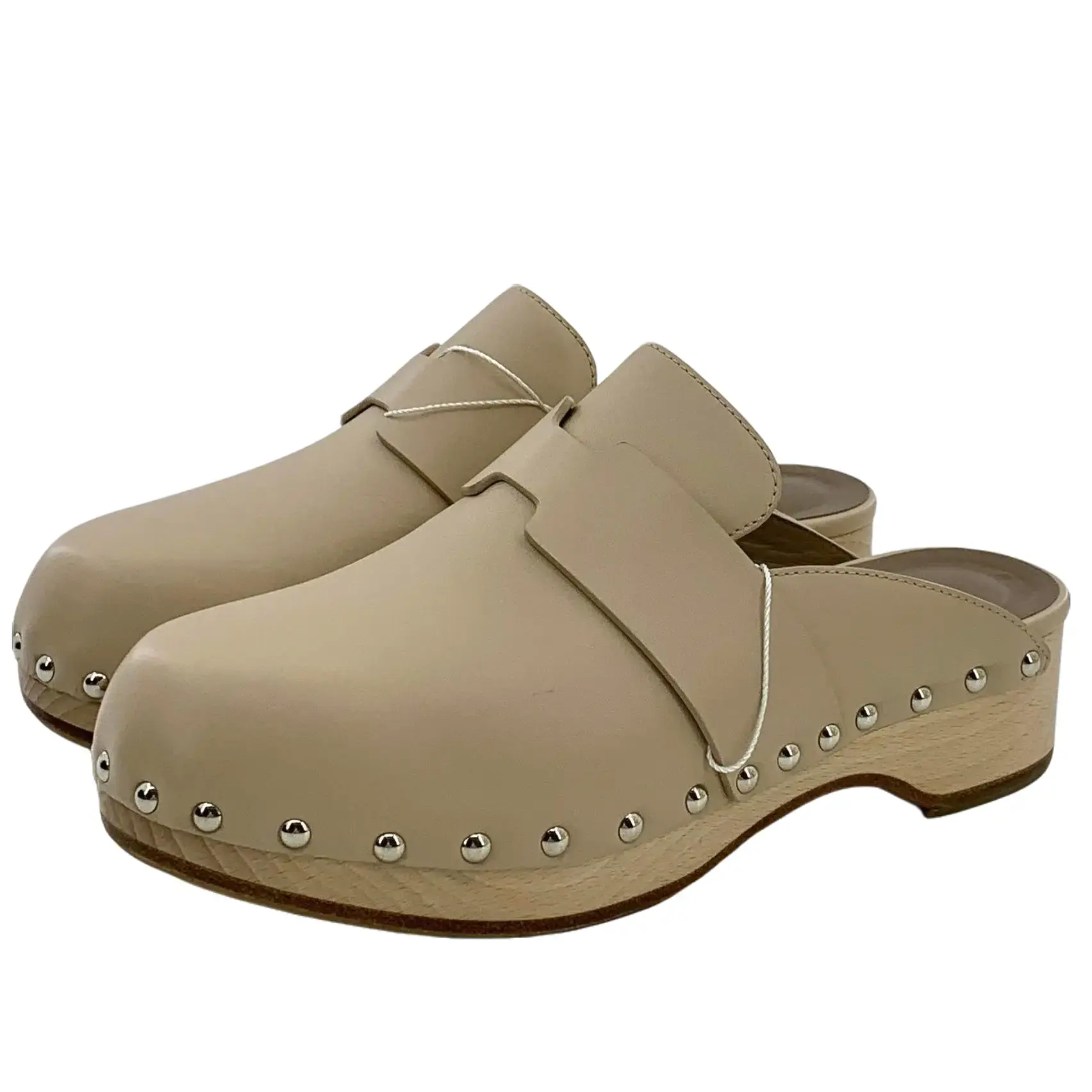 RDLT-Hermes Size 37 Beige Leather Platform Mule Sandals-X35384