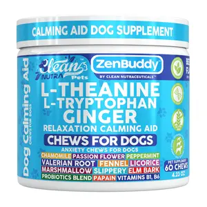 Clean Nutra L-Theanine, L-Tryptophan, Ginger, Chamomile, Passion Flower, Peppermint, Valerian Root and More for Calming Aid Dog Chews – Zen Buddy