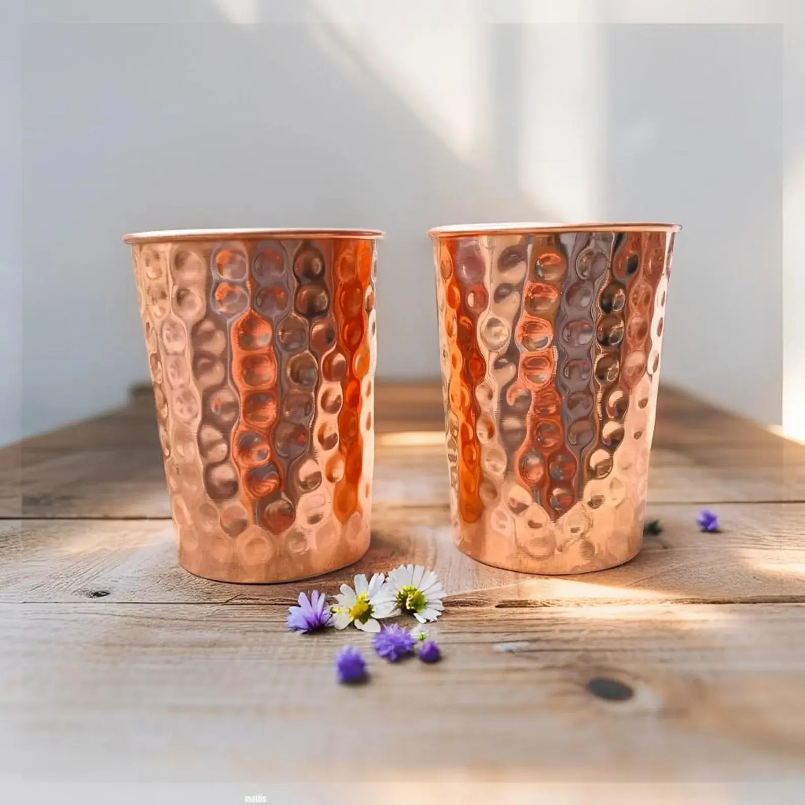 Hammered Pure Copper Cups Set of 2, Handmade Ayurvedic Drinking Glasses for Water, Wellness, Kitchen & Gifts