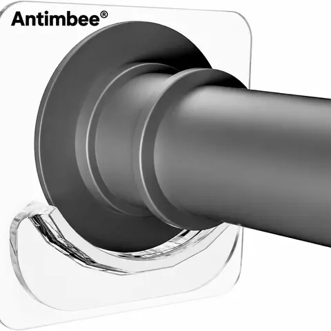Antimbee 2 Pack Adhesive Curtain Rod Holders, No-Drilling Renter-Friendly Heavy Duty Shower Curtain Rod Brackets, Fits Rods Up to 2.4", Holds Up to 20 lbs, Damage-Free Transparent Wall Mounts for Bathroom, Apartment & Renters