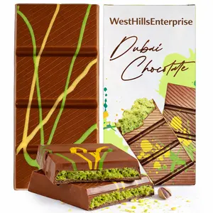Dubai Chocolate Bar Pistachio, Luxury & Premium Dubai Milk Chocolate Bar Filled with Pistachio Butter & Shredded Knafeh Kadayif, Snacks for Kids & Adults - 7.05 Oz