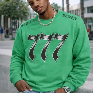 Green T-Shirt 100% Cotton Long Sleeve Unisex with Bold 777 Graphic Design